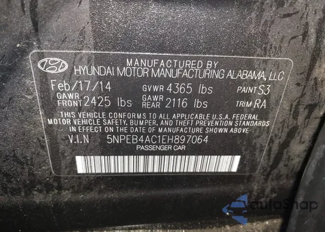 2014 Hyundai Sonata Gls из США, поврежденный, VIN 5NPEB4AC1EH897064